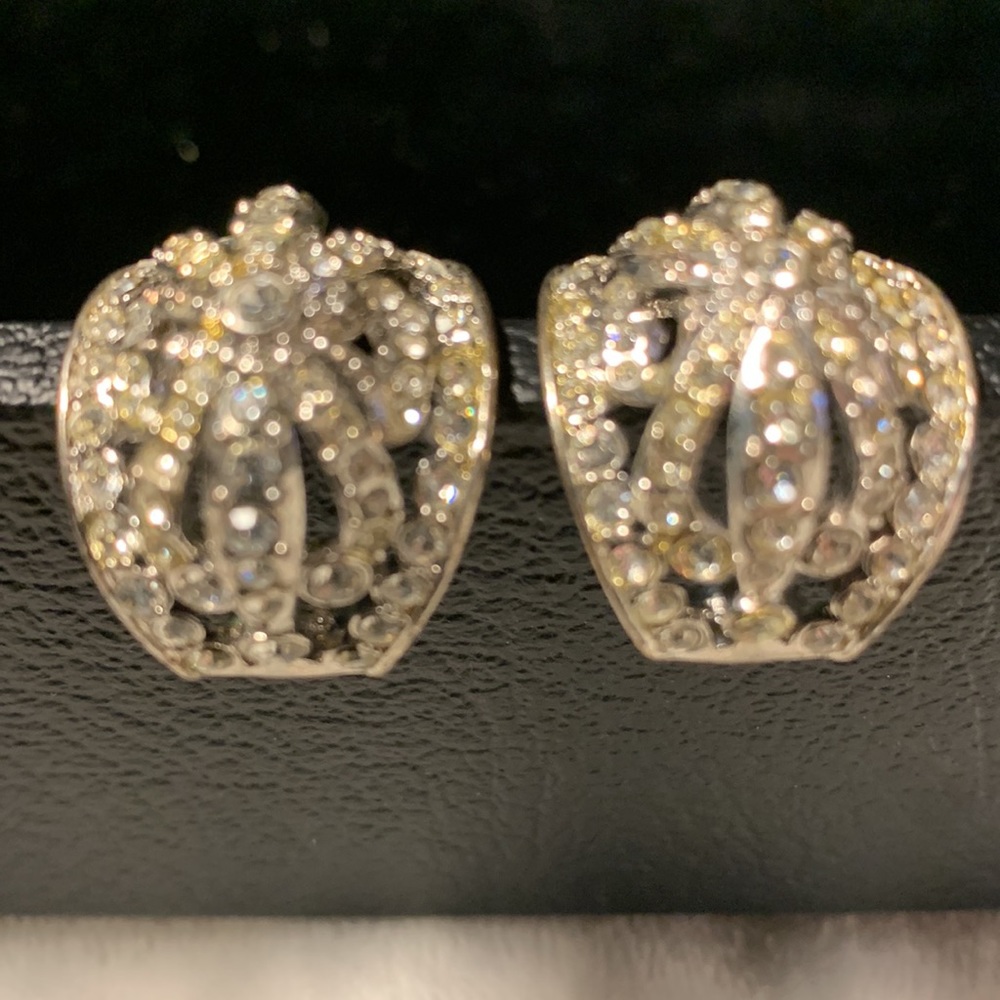 Kjl Kenneth Jay Lane Rhinestone Silvertone Clip E… - image 2